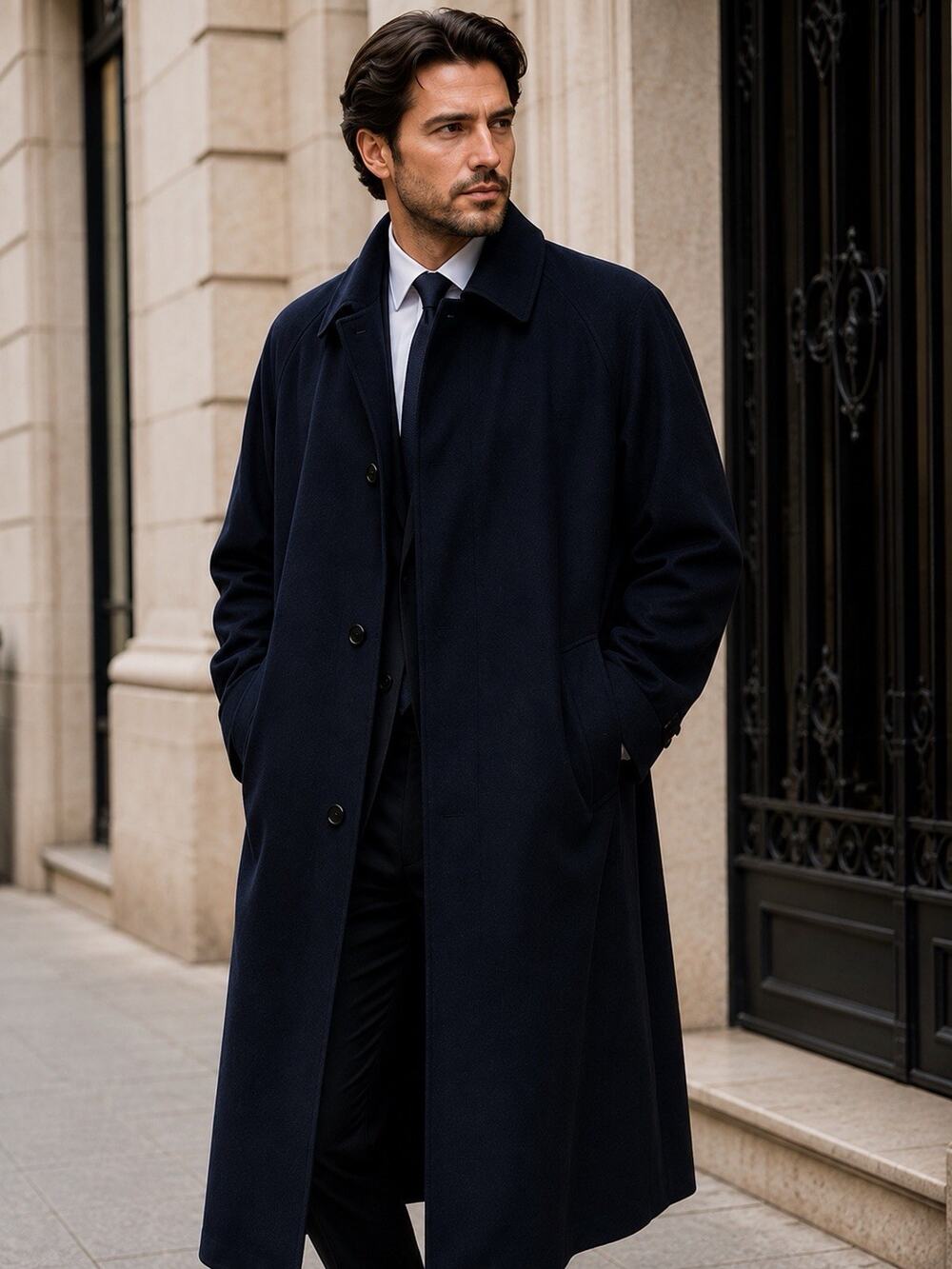 VTG FENDI Club 100% Cashmere Men’s Overcoat Navy Blue Italy Luxury Coat Pristine